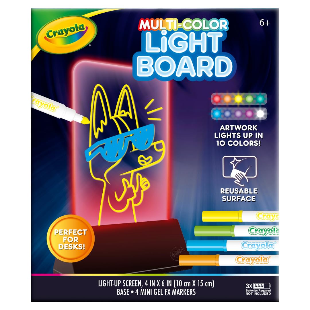 Crayola Multi-Color Light Board, Light Up Drawing Toy, Desk Toy, Doodle Pad, Glow Art, Gifts, Toys Boys & Girls, Ages 6, 7, 8