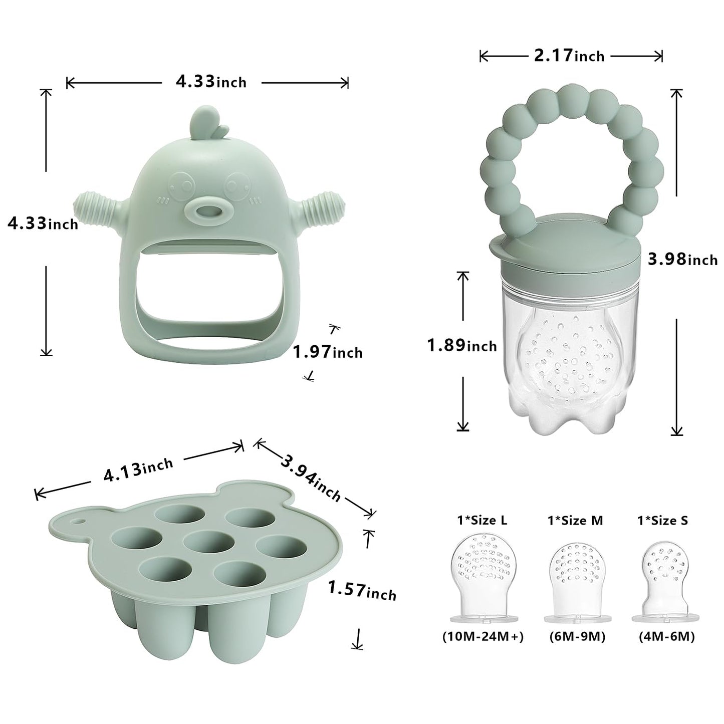 Gedebey 3-in-1 Baby Food & Fruit Feeder Set - Breastmilk Popsicle Mold with Freezer Tray, Teething Relief Toy, BPA Free Infant Silicone Feeding Combo