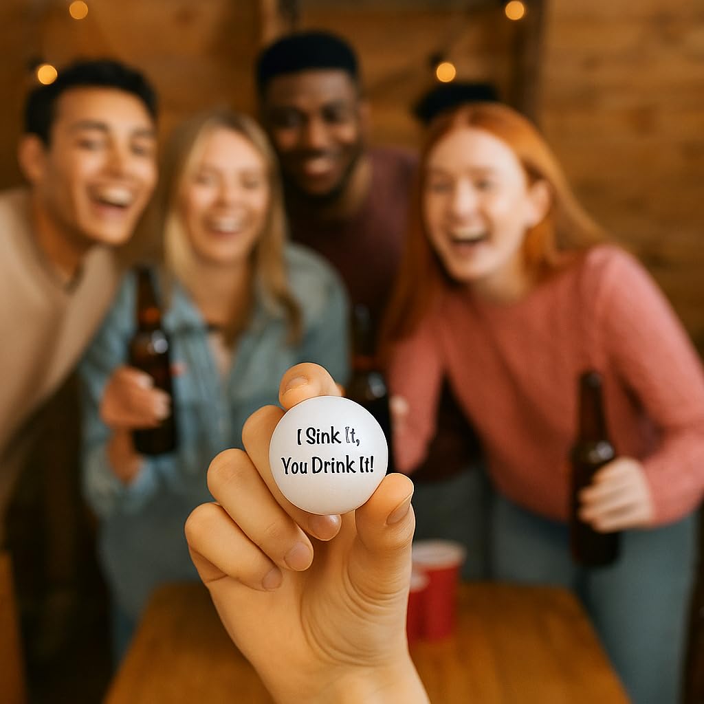 Funny Beer Pong Balls - 6-Pack of Humorous Phrases for Epic Party Games, Hilarious Drinking Fun | College Gifts Supplies Dorm Room Accessories Gag