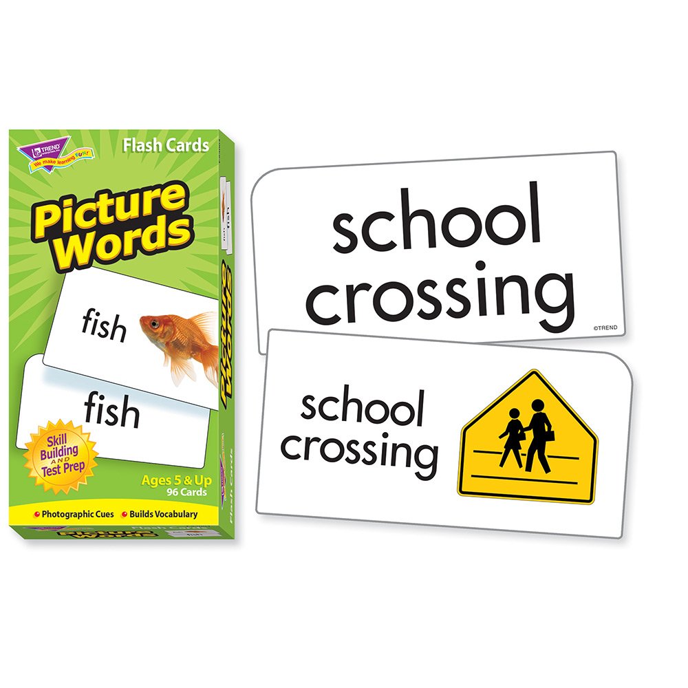 Trend Enterprises: Picture Words Skill Drill Flash Cards, Content-Rich Self-Checking Cards to Practice and Master, Great for Skill Building, 96 Cards