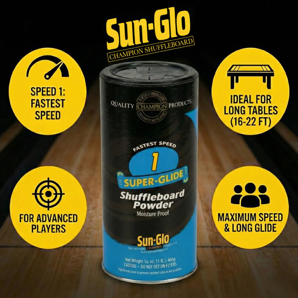 Sun-Glo Speed #1 Super Glide Shuffleboard Powder - Fastest Wax for Long & Pro Tables - Silicone Bead Shuffleboard Sand - Smooth Glide, Tournament