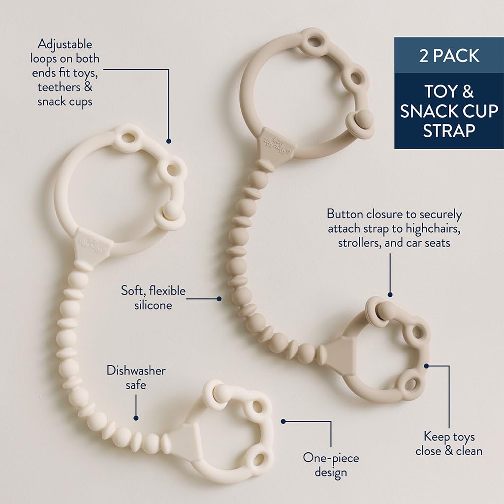 Itzy Ritzy Toy & Snack Cup Straps - Adjustable Straps for Keeping Baby's Toys Nearby - BPA-Free Silicone - Tethers for Strollers, High Chairs & Car