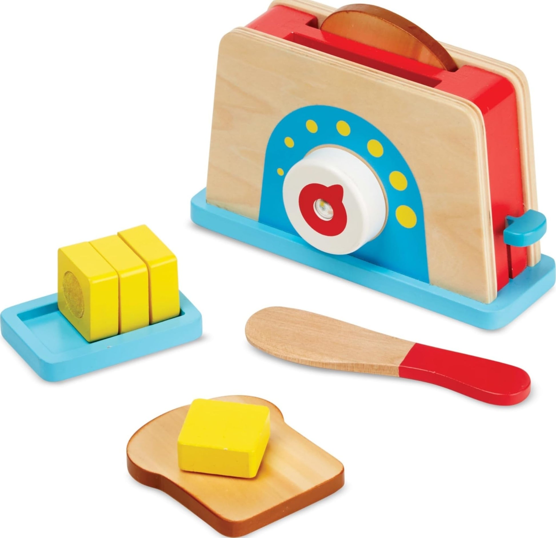 Melissa & Doug Bread and Butter Toaster Set (9 pcs) - Wooden Play Food and Kitchen Accessories