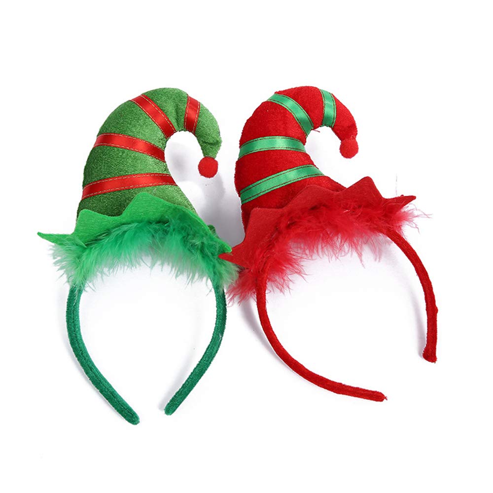 Kiddale 2 Pieces Christmas Headbands,Multicolored Elf Hat Headband with 3D Hat Designs for Christmas and Holiday Parties
