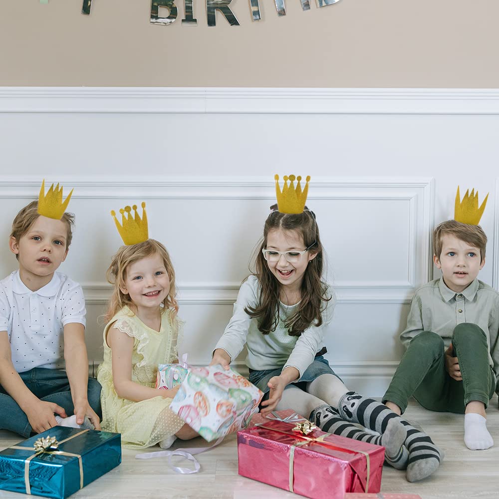 HOKPA Gold Crown Hats, 12Pcs Mini Birthday Hats Party Crown Hats Caps for Kids Birthday Wedding Anniversary Celebration Decoration