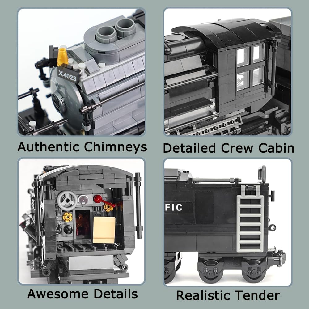Fucellveca Big Boy Steam Train Model Kit, BIGBOY Locomotive Train Building Blocks Set with Train Tracks Display Set for Teenagers and Adults (1608