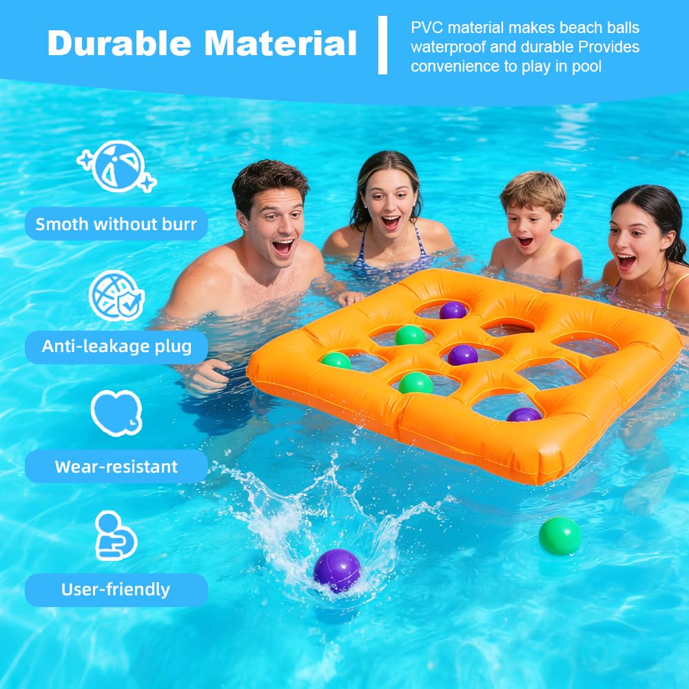 Pool Toys, Pool Tic Tac Toe Game with 10 Balls Outdoor Summer Swimming Pool Party, Beach Toys, Reusable Water Balloons Tic Tac Toe Game, for Teens