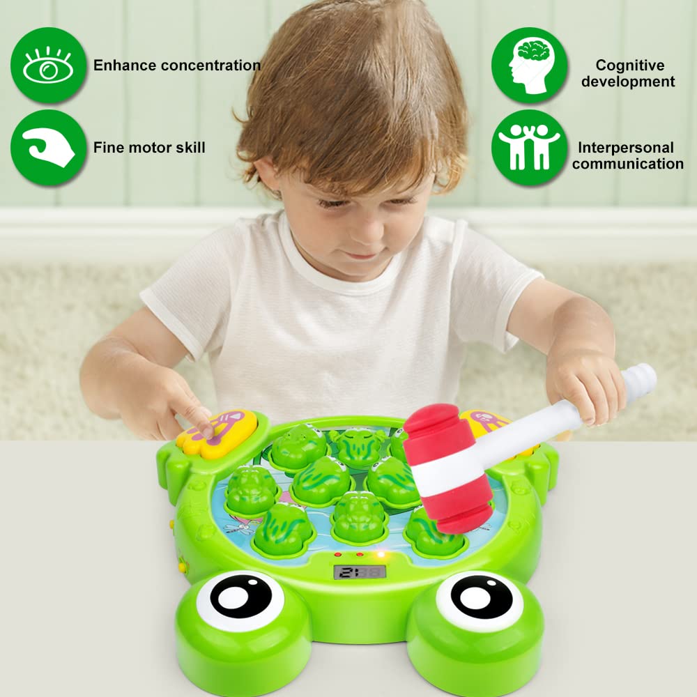 YEEBAY Whack A Frog Game with 2 Hammers, Toddler Early Developmental Learning Toy, Fun Birthday Gift for Kids Age 2+, Toys for 2 3 4 Year Old Boys