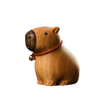 Eagyrosi Capybara Wooden Figurine - Handmade Art, Solid Wood Present with Crisp Lines, 4.2x3.6x5.4cm