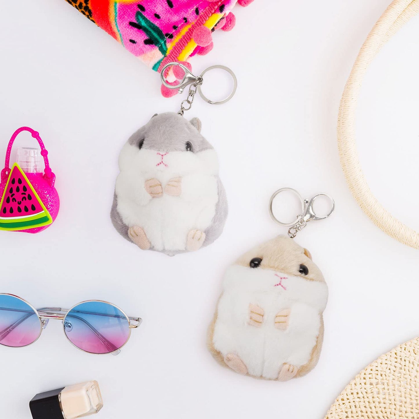 RAYNAG Set of 2 Cute Hamster Plush Keychains