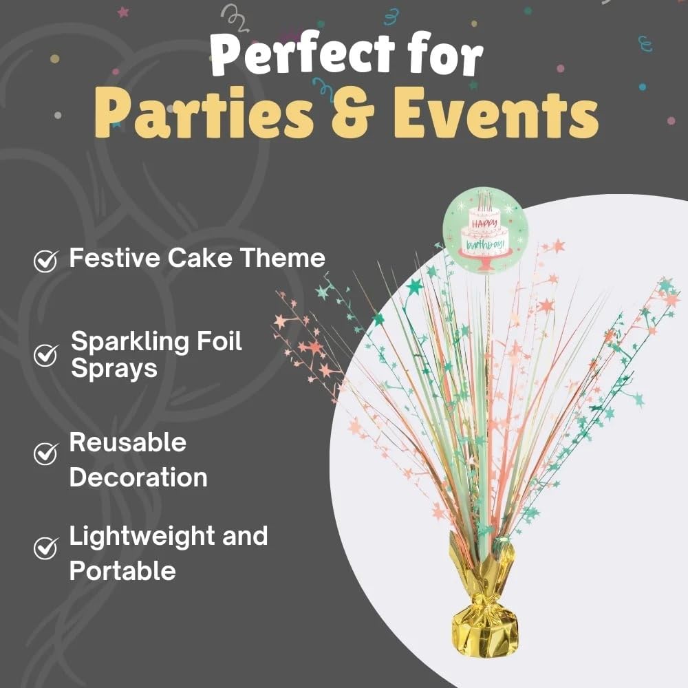 Foil Spray Centerpiece - 1 Pc. - Stunning Design, Perfect Party Accessory For Milestone Celebrations, Happy Cake Day, 18"