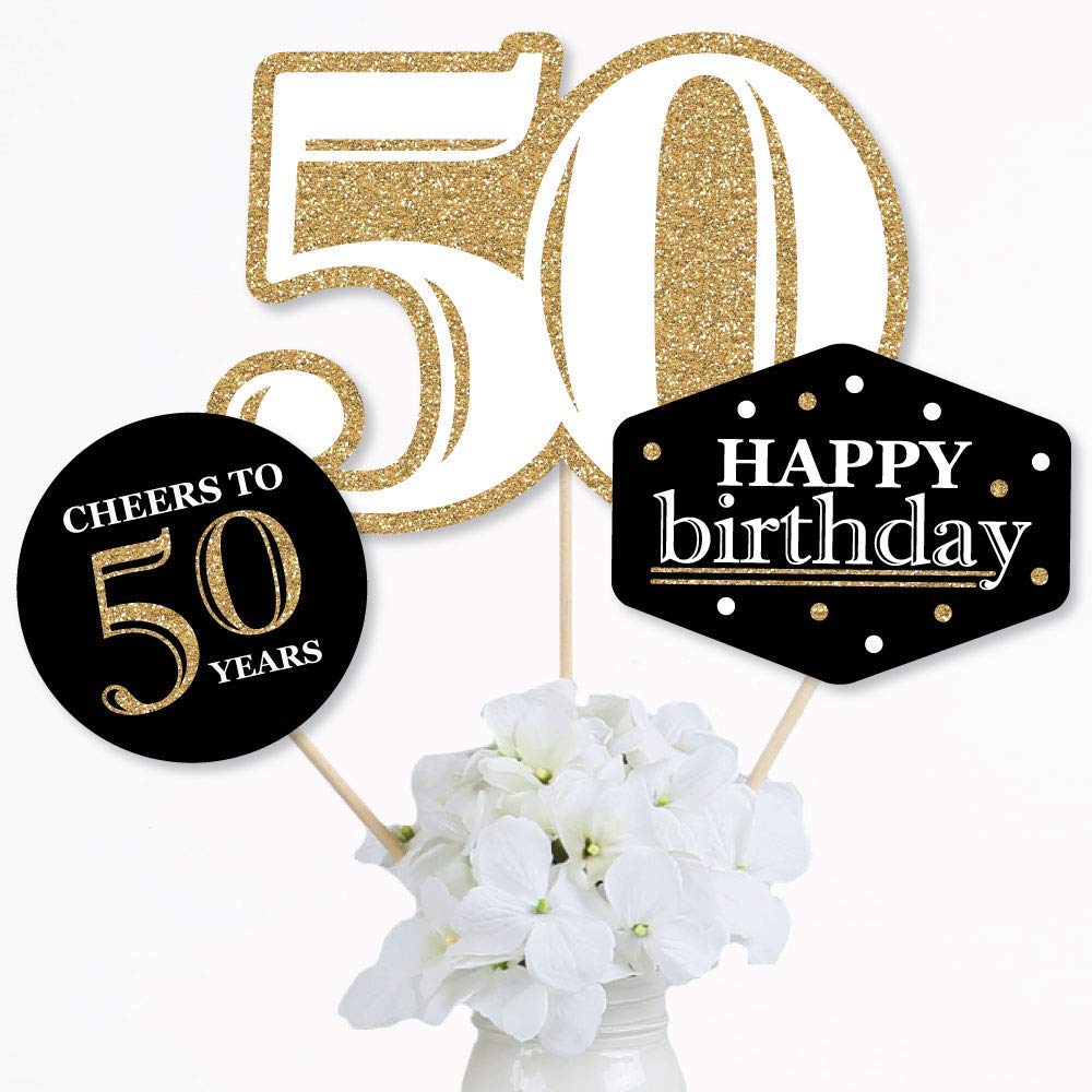 Big Dot of Happiness Adult 50th Birthday - Gold - Birthday Party Centerpiece Sticks - Table Toppers - Set of 15