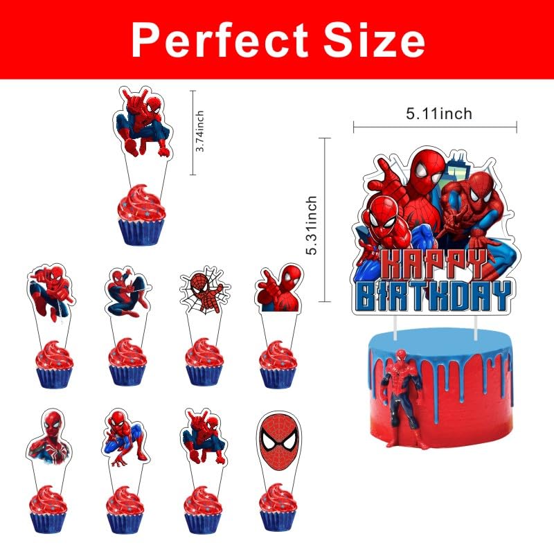 25pcs Spider Cake Decorations with 1pcs Cake Topper, 24pcs Cupcake Toppers for Spider Birthday Party Supplies