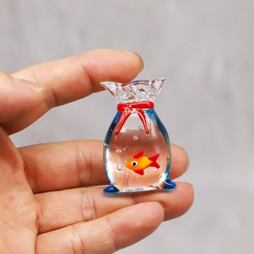Miniature Glass Goldfish, Tiny Goldfish in a Bag, Dollhouse Glass Red Fish Figurine, for Aquarium Fish Ornament, Dollhouse Miniature DIY, Seaworld