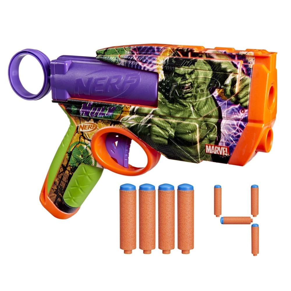 Nerf Marvel Hulk Dart Blaster | 4 Nerf N1 Foam Darts | Hulk-Inspired Blaster Skin Designs | Kids Gifts |Outdoor Toys & Games for Ages 8+ (Amazon