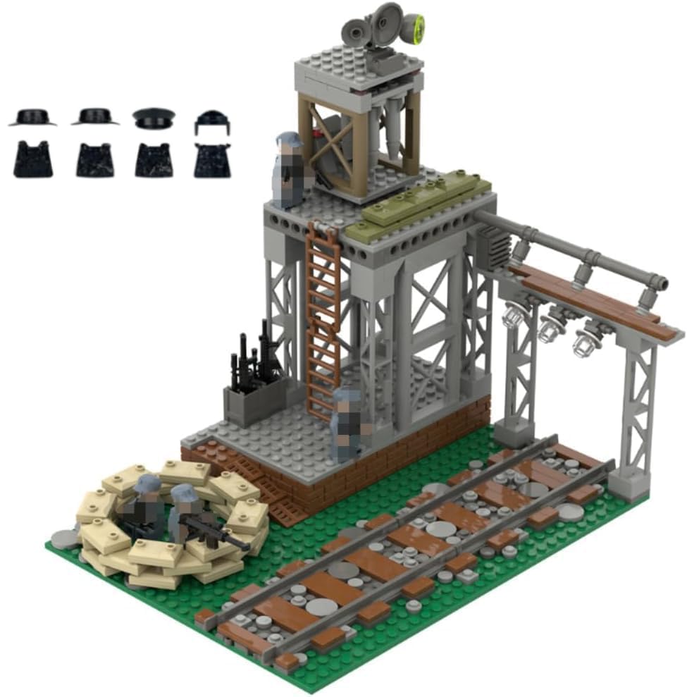 WW2 Military Base Building Set - 398 Pcs Army Fortresses, Trenches, Realistic WW2 Scene Recreation,Witch 4 Soldier Figures