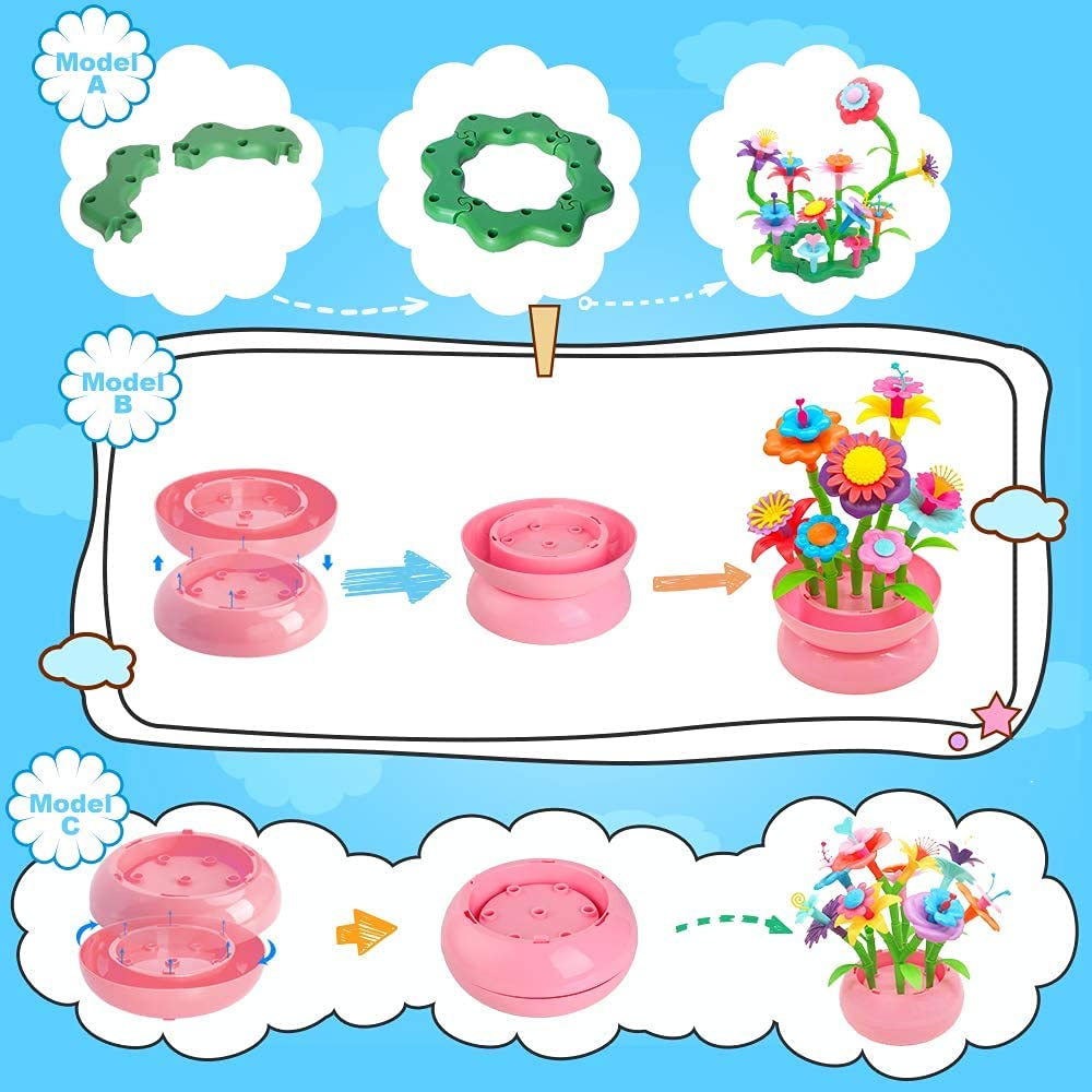 BEMITON Flower Building Toy Set for Girls, Best Birthday Gifts for 3 4 5 6 7 Year Old Kids, Arts and Crafts Kit for Toddlers, STEM Activities