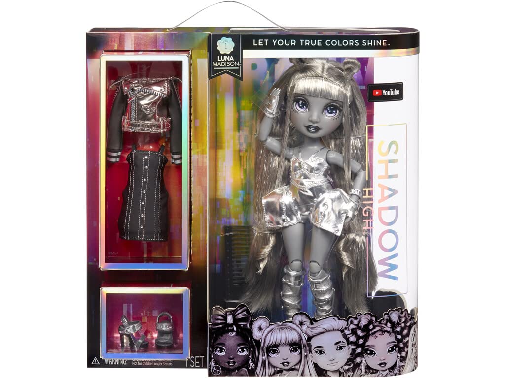 Rainbow High Shadow Series 1 Luna Madison- Grayscale Fashion Doll. 2 Metallic Grey Designer Outfits to Mix & Match, for Kids 6-12 Years Old and