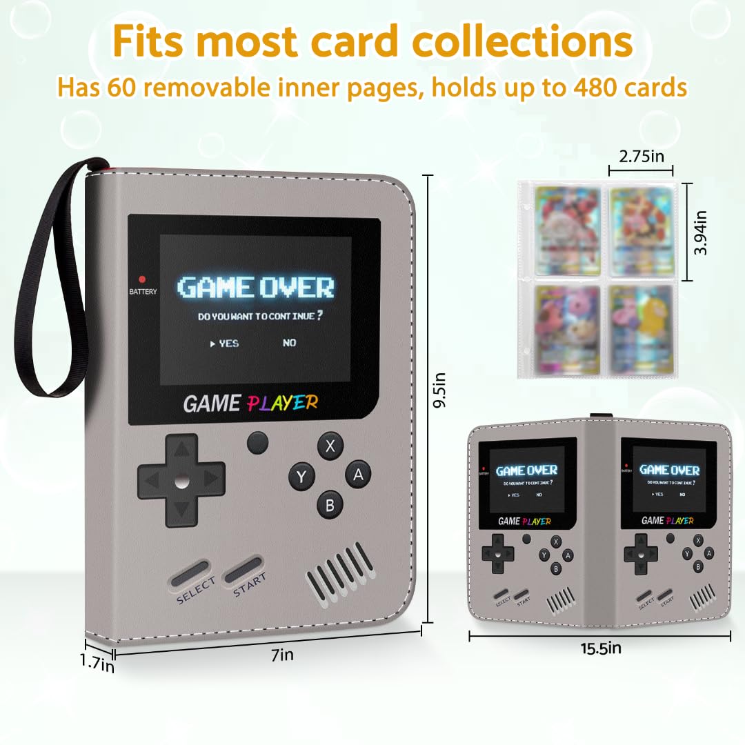 Bebomne Card Binder Holder 480 Pockets with 60 Removable Sleeves, Portable Game/Sports Trading Cards Binder Album Collector Organizer Protectors with