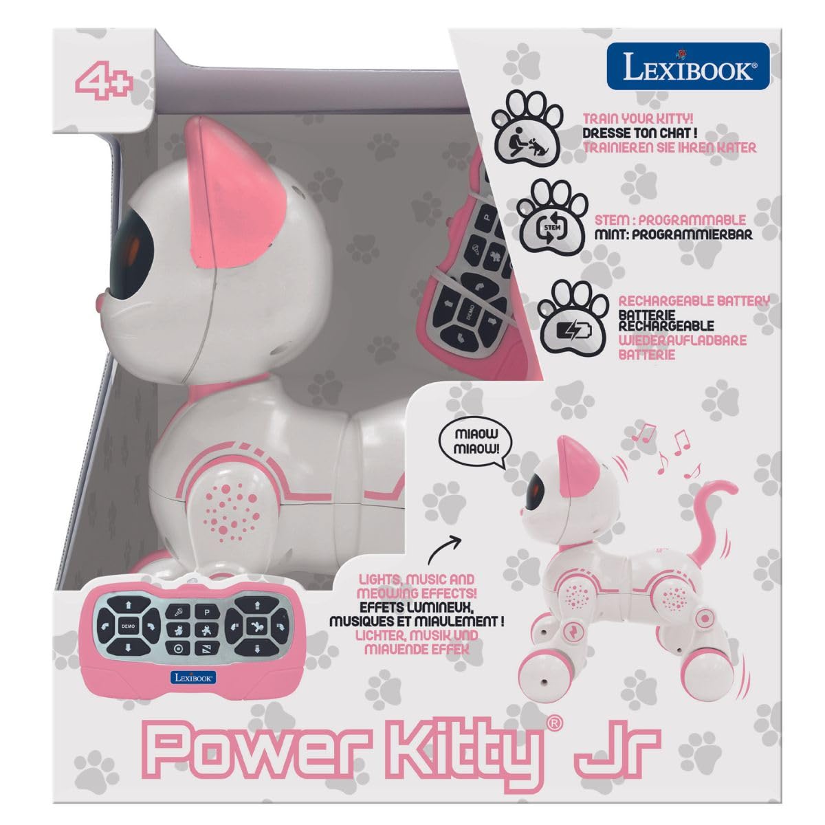LEXiBOOK, Power Kitty Jr., Remote Control cat to Train, Waddles Like a Real cat, Interactive Eyes, STEM programmable, Rechargeable Battery