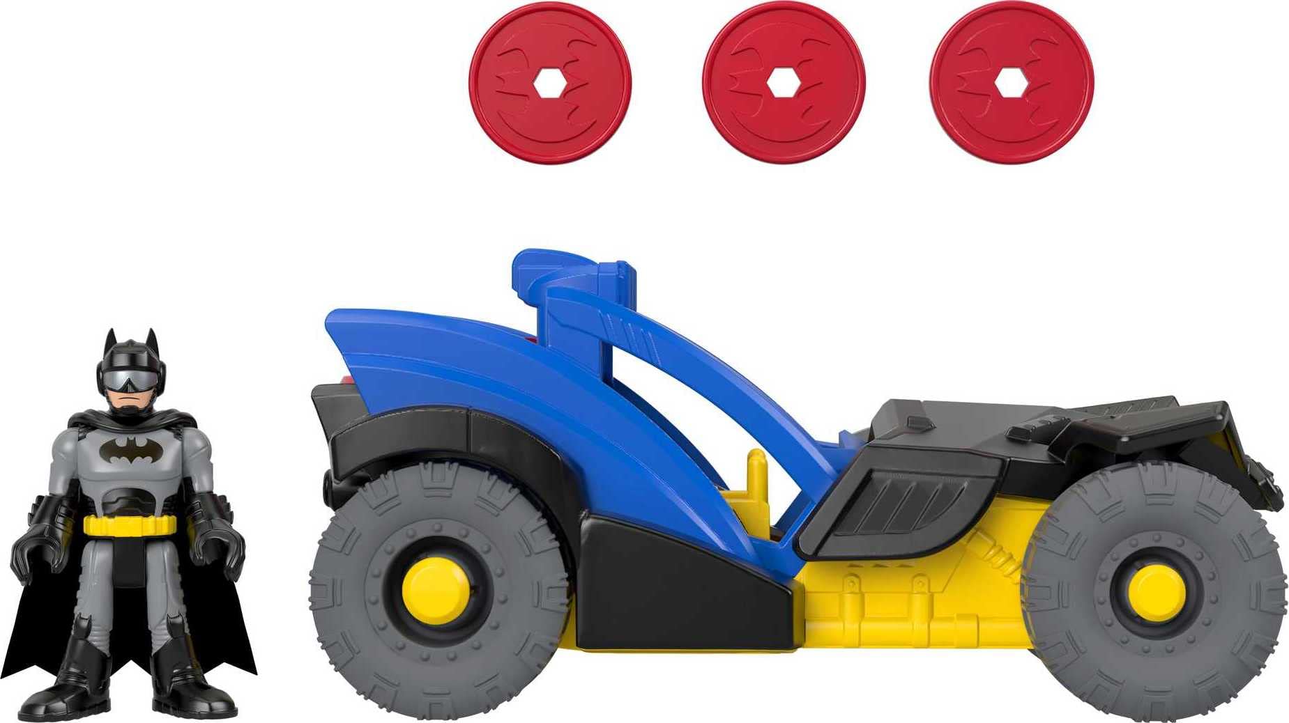 Imaginext DC Super Friends Batman Toy Rally Car with Disk Launcher and Figure for Preschool Pretend Play Ages 3+ Years