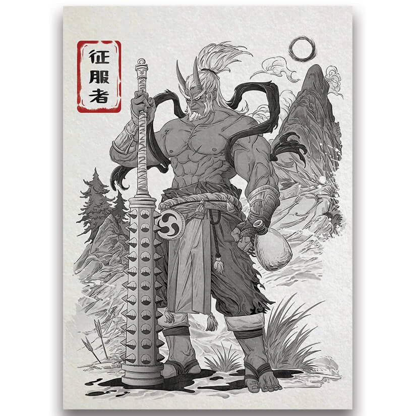 Fantasy North - Ogon - The Indomitable - Japanese Inked Yokai Series - Oni Demon - 100 Textured Matte TCG Card Sleeves - Fits Magic MTG Commander