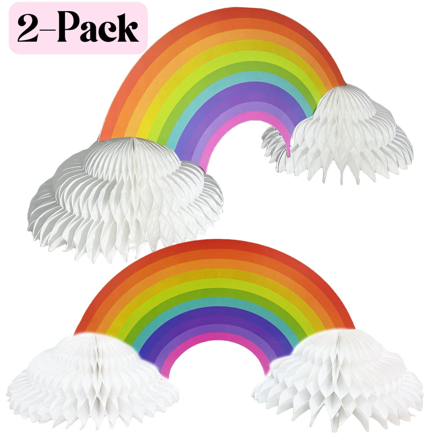 GIFTEXPRESS 2 Pack Jumbo 30" Rainbow Honeycomb Centerpiece - Paper Rainbows & Clouds Theme Party Supplies Decorations - Perfect Decor for Tables at