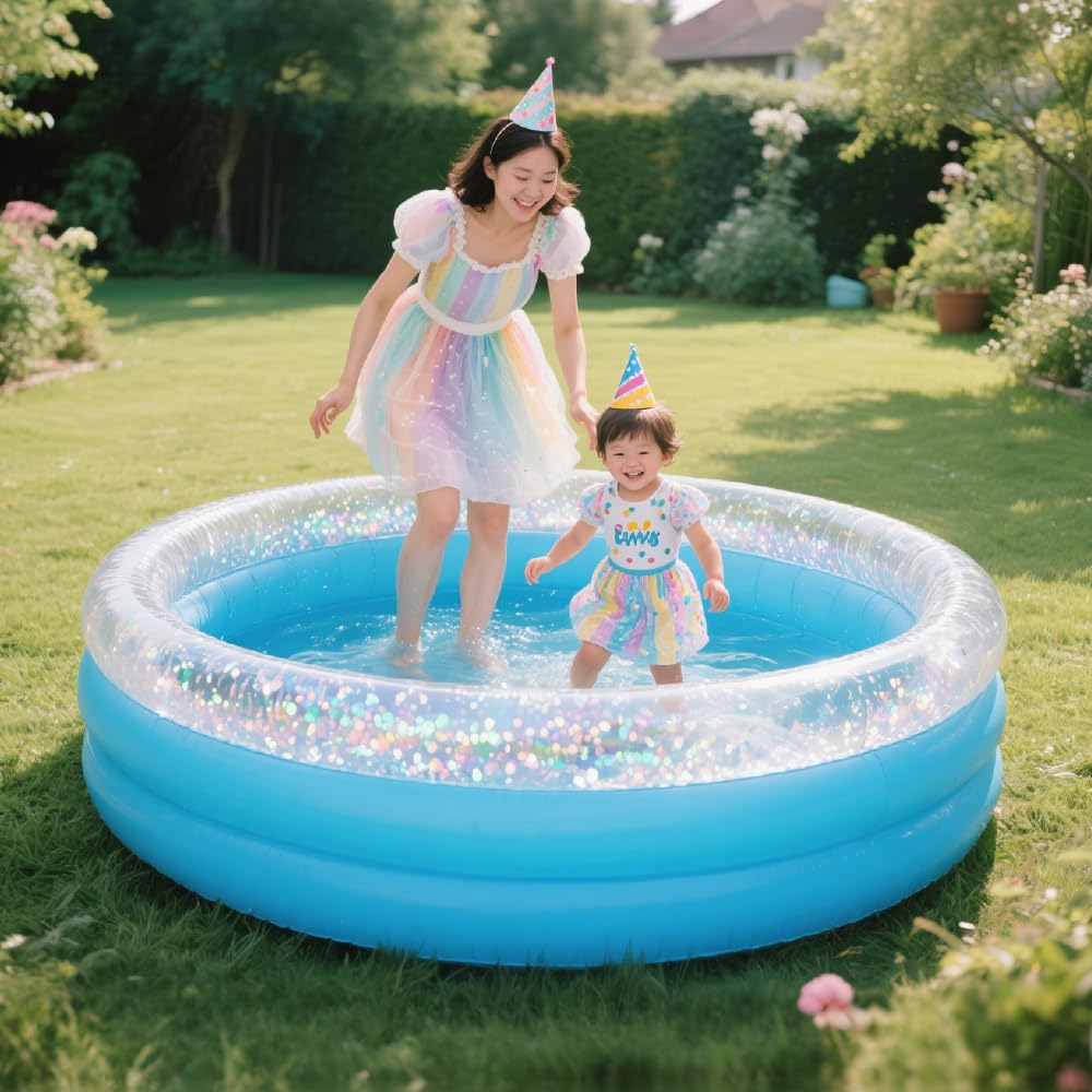 Bling Kiddie Pool, 60 inches Glitter Inflatable Kids Swimming Pool, Ball Pit, 5ft Durable Baby Pool for Indoor or Outdoor