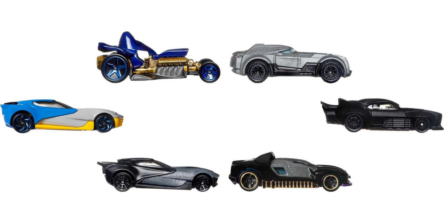 Hot Wheels Toy Cars 6-Pack, Set of 6 Batman Character Vehicles in 1:64 Scale, Inspired by Various Characters (Styles May Vary)