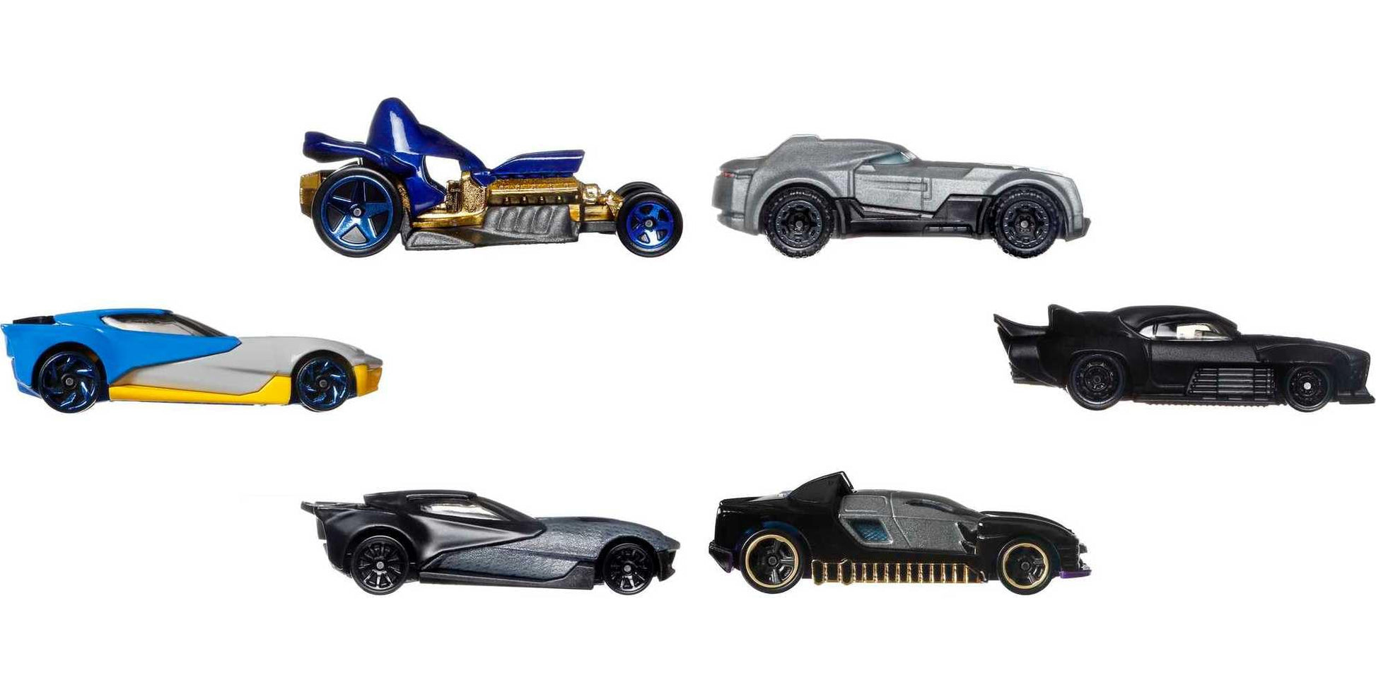 Hot Wheels Toy Cars 6-Pack, Set of 6 Batman Character Vehicles in 1:64 Scale, Inspired by Various Characters (Styles May Vary)