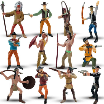 Liberty Imports 12 PCS Cowboy and Indian Figures, Mini Wild West and Native American Toy Figurines with Realistic Details, Western Cake Toppers, Party