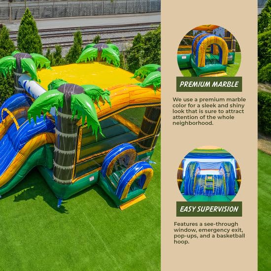 XJUMP 26ft Tropical Castle Rental Grade 15oz PVC Bouncer Slide with Pool