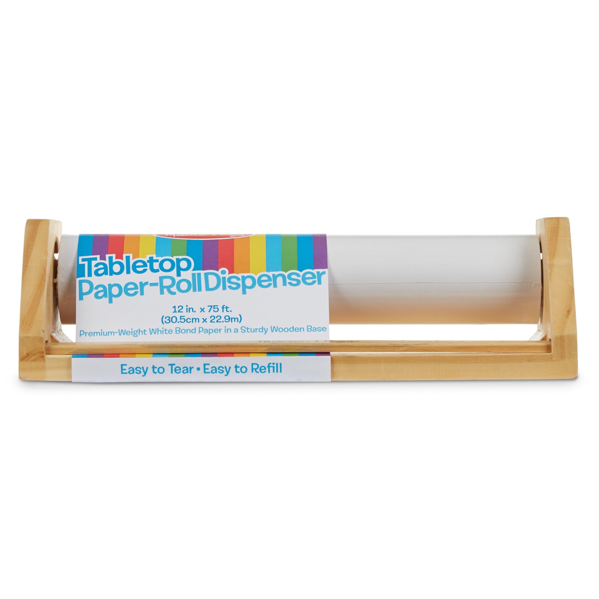 Melissa & Doug Wooden Tabletop Paper Roll Dispenser with 12” x 75-Foot White Bond Paper & Roller, Art Supplies for Drawing, Painting, Crafting &