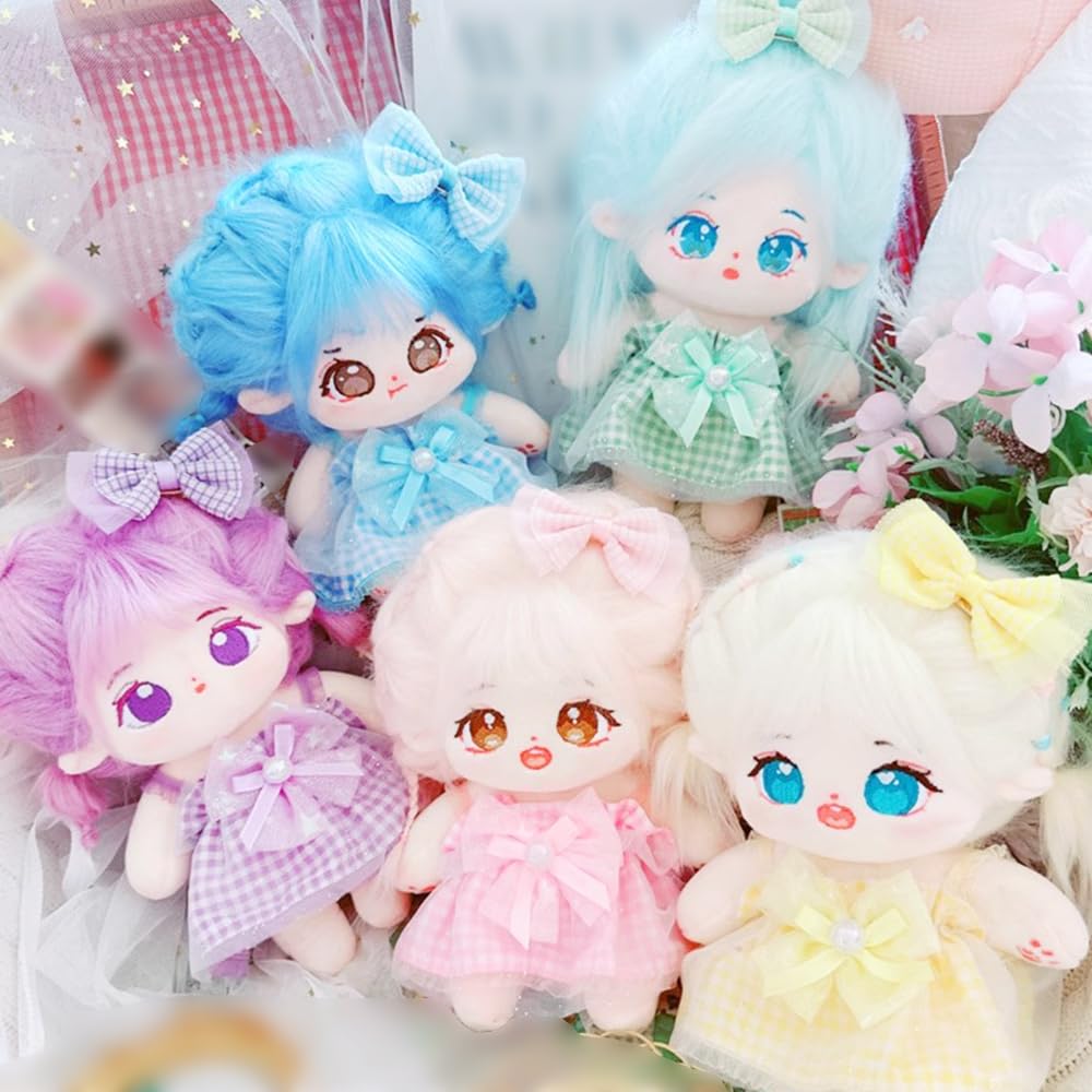 niannyyhouse 10cm-15cm 20cm Plush Doll Clothes Headdress Dress Stuffed Toy Dressup Compatible with 17cm Labubu Doll (Yellow, 20cm)