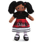 Personalized Planet My First Rag Doll with Custom Name Embroidered | African American Little Girl in Black and Red Plaid Skirt with Striped Stockings