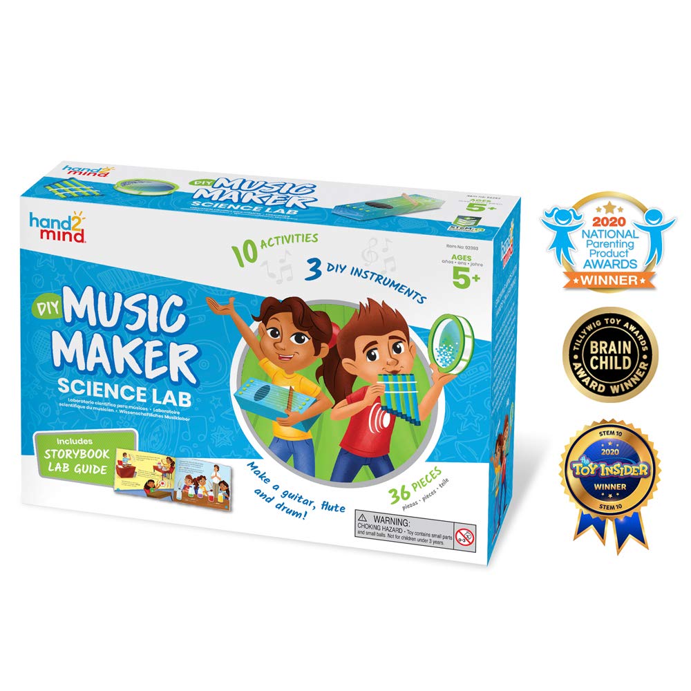 hand2mind DIY Music Maker Science Lab, Build Your Own Instrument Ocean Drum, Pan Flute, STEM Music Toy, Science of Sound Kit, Kids Creative Activities