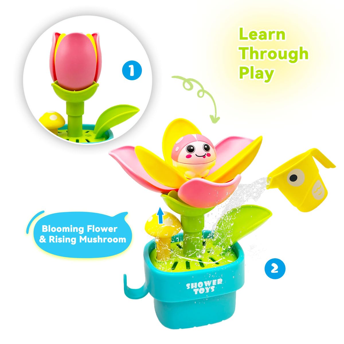 Bath Toys for Toddlers Age 1 2 3, Interactive Bloom Bathtub Toys for Bathtime Fun, Kids Bath Tub Shower Playset, Infant Baby Girls Boys Birthday Gift