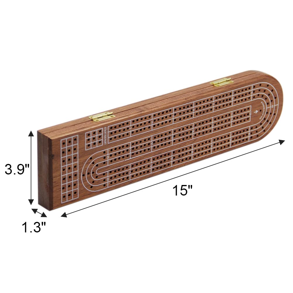 Juegoal Wood Cribbage Board Game Set 3 Tracks with Metal Pegs, Cards, Storage Area
