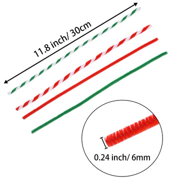 Livder 400 Pieces Christmas Pipe Cleaners Chenille Stems for DIY Art Crafts Decorations Supplies, Red Green White
