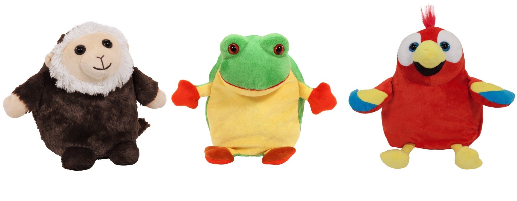 Pop Out Pets Rain Forest, Reversible Plush Toy, Get 3 Stuffed Animals in One - Parrot, Frog & Monkey, 8 in.