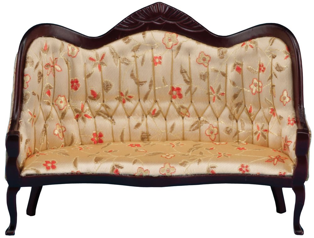 Classics Dollhouse Victorian Sofa, Mahogany with Floral Fabric