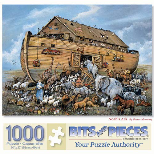 Bits and Pieces 1000 Piece Puzzles for Adults, Noah's Ark - Large 20" x 27" Jigsaw Puzzles 1000 Pieces - Christianity Religious Animals - Random Die