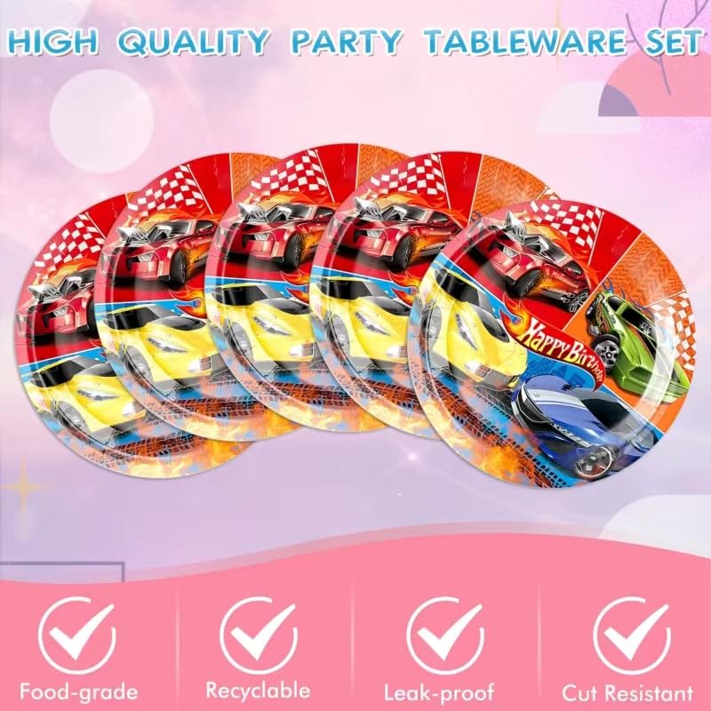 41PCS Happy Race Car Birthday Party Supplies Cars Theme Birthday Party Decorations Disposable Tableware Include Plates Napkins Tablecloth For Kid Boys
