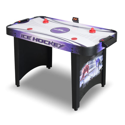 Hathaway Hat Trick 4-Ft Air Hockey Table for Game Room - With LED Scoring, High-Output Blower, Manual Backup, Strikers & Pucks - Black and Purple