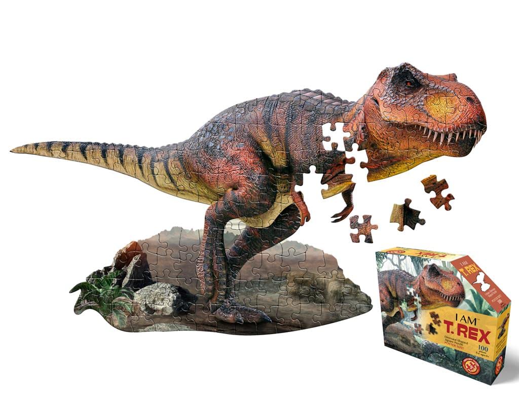 e11even, LLC Madd CAPP Puzzles Jr. - I AM T-Rex - 100 Pieces - Animal Shaped Jigsaw Puzzle (884014)