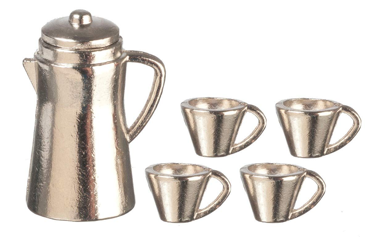 Melody Jane Dollhouse Chrome Coffee Pot & Mugs Miniature Kitchen Accessory