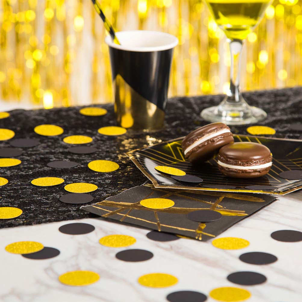MOWO Gold Glitter and Black Confetti Circle Table Decoration, 1.2", 200pc
