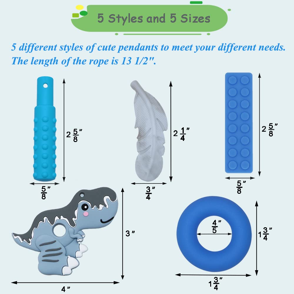 Chew Necklaces for Sensory Boys, Chewy Necklace Sensory Kids with ADHD, SPD, Teething, Biting Needs, Silicone Chew Toys for Autism Kids Reduce Fidget