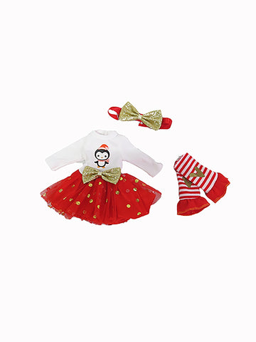 Red & Gold Little Penguin Outfit 3pc for 14-Inch Dolls | Premium Quality & Trendy Design | Dolls Clothes