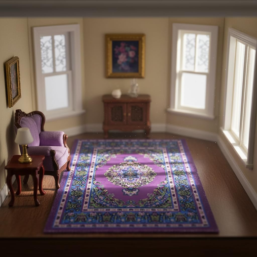 Dollhouse Miniature Purple Hand-Woven Rug, 1:12 Scale Floor Mat, DIY Accessories Accessories Convenient